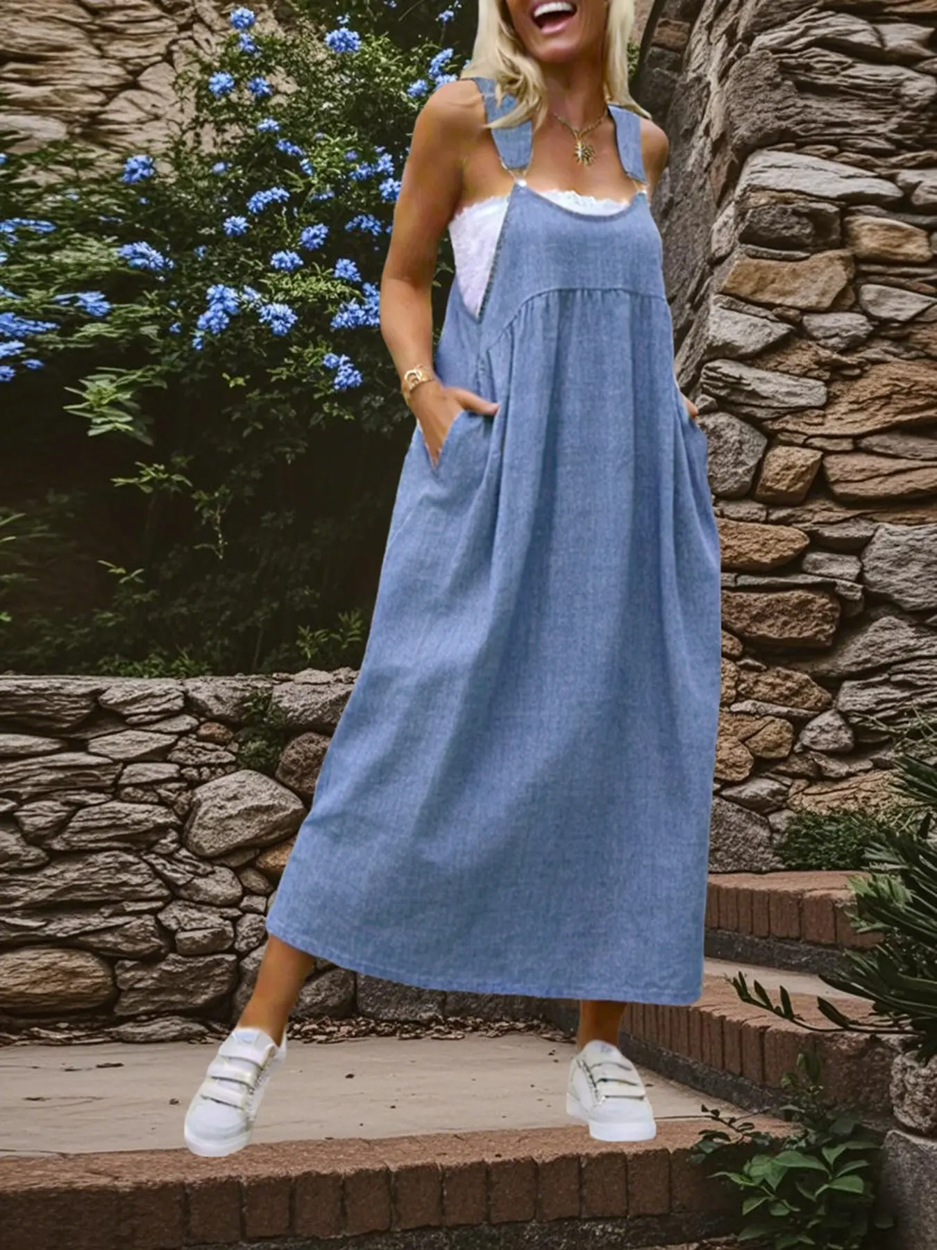 Women's Spring Plus Size Loose Dress, Fashionable Backless Skirt, Summer Women's Clothing, Winter Style, Casual Sleeveless Long Dress, Casual Wear, Casual Beach Sundress
