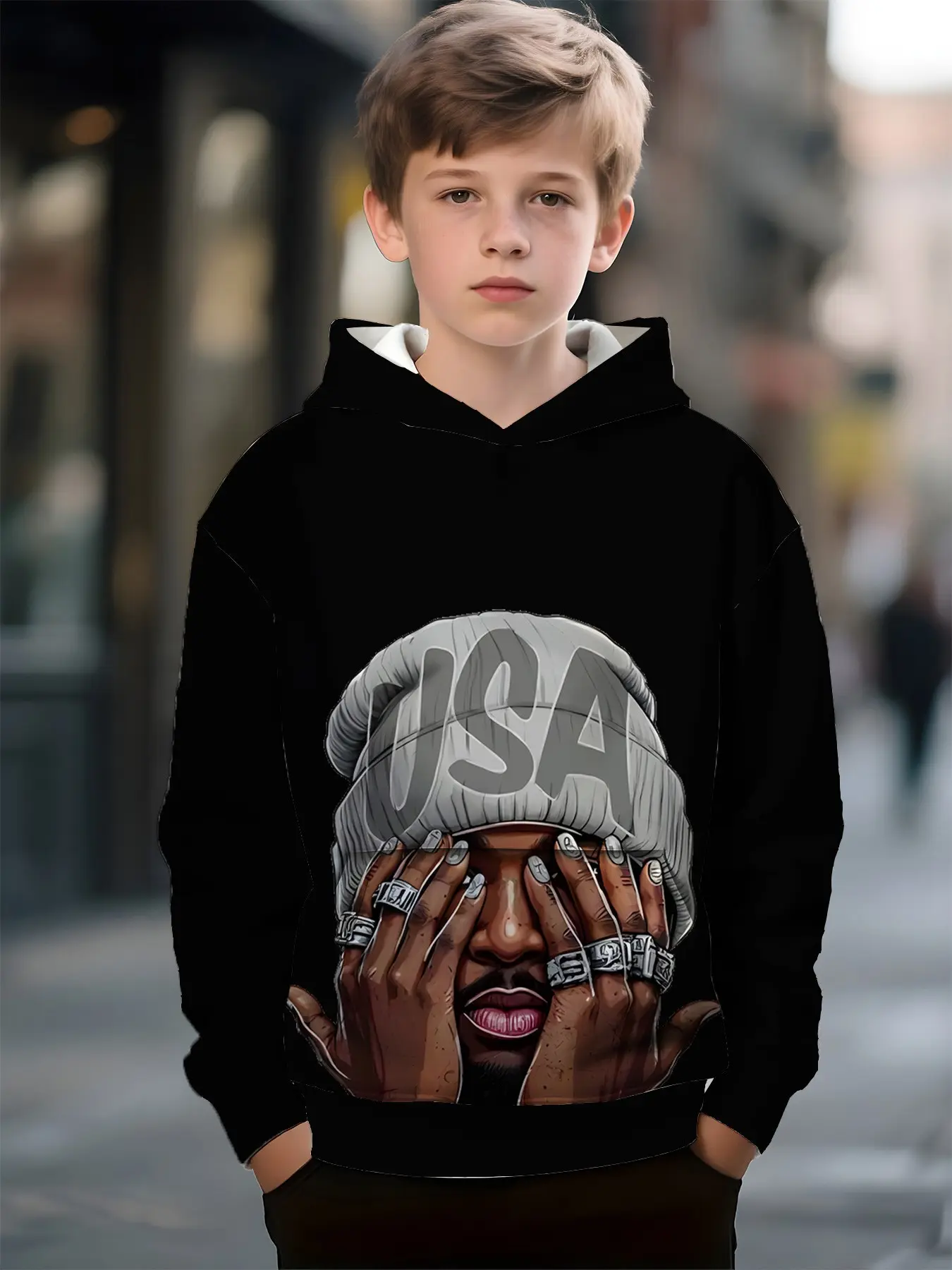 Street Style Casual Boys' Sweatshirt, Cartoon Graffiti Print, Graphic Casual Hoodie, Camouflage Hoodie, Casual Streetwear Hoodies, Fall & Winter, Ideal Gift for Kids