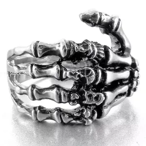 Vintage Skeleton Gothic Rings for Men Silver Colour Hand Bone Punk Couple Ring Women Hip Hop Creativity Jewelry New