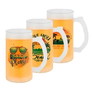 24 Pack 16oz Sublimation Glass Beer Mug with Handle, Frosted/Clear Glass Mug for Heat Press Printing