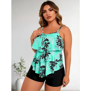 Women'S Two-Piece Tankini Swimsuit with Ruched Front And Swim Shorts for Modest Beach Vacation Coverage