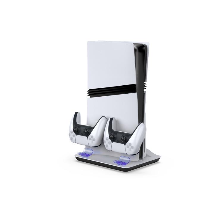 MOBIBLOOM Compatible PS5/PS5 Slim/PS5 Pro Multifunction Cooling Fan Base Stand, Charging Station for PS5 Gaming Controller, Blue Light, Game Accessory with Battery Protection Function