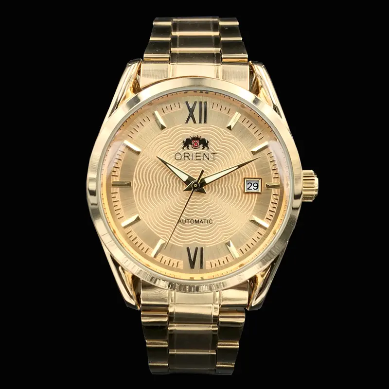 Ora Jewel ORIENT Tri-Star 21 Jewels All Gold Automatic Mechanical Watch Champagne Wave Dial Luminous Men Business Wristwatch Skeleton Case Back Gift for Father Husband Luminous Skeleton Back StainlessSteel Business Daily W,luxury,multi-f,re,roje,de,h,full