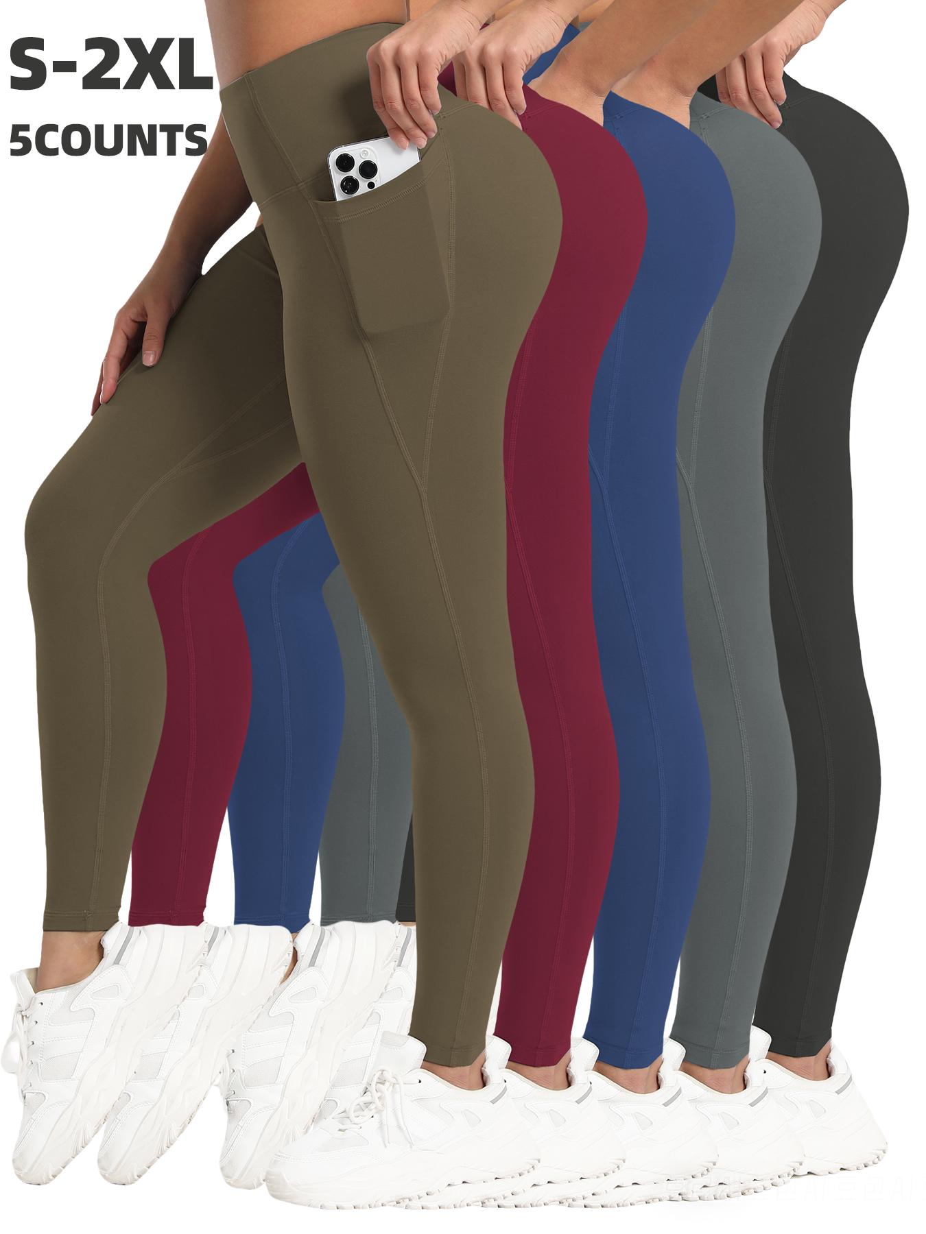 Women's Solid Color High Waist Sports Leggings, High Stretch Tight-fitting Breathable Comfortable Pocket Pants, Ladies Sportswear for Indoor Outdoor Wear, Stretchy Workout Leggings