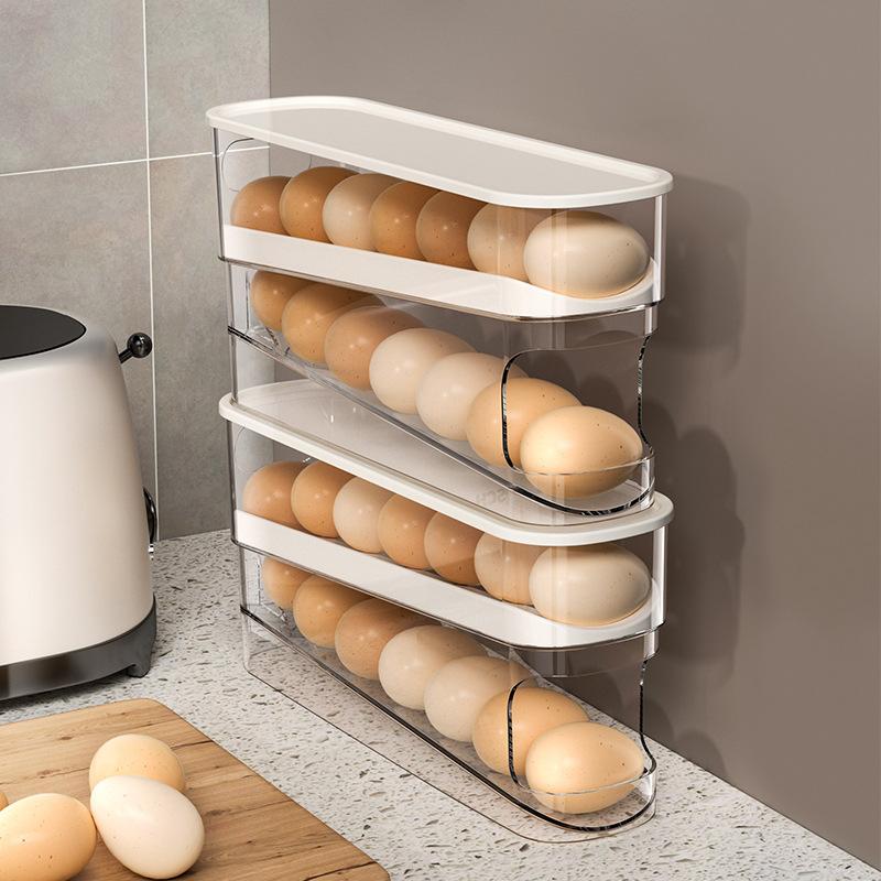 Smart Egg Storage Container for Refrigerator Automatic Rolling Dispenser Keeps Eggs Fresh Space Saving Kitchen Organizer