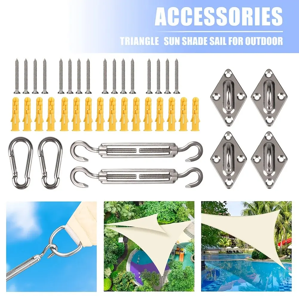 40pcs Set Sun Shade Sails Installation Hardware Kit 304 Stainless Steel Hardware Kit For Patio Outdoor Camping Tent Sun Sail Shade Canopy Fixing Fittings Accessory Kit