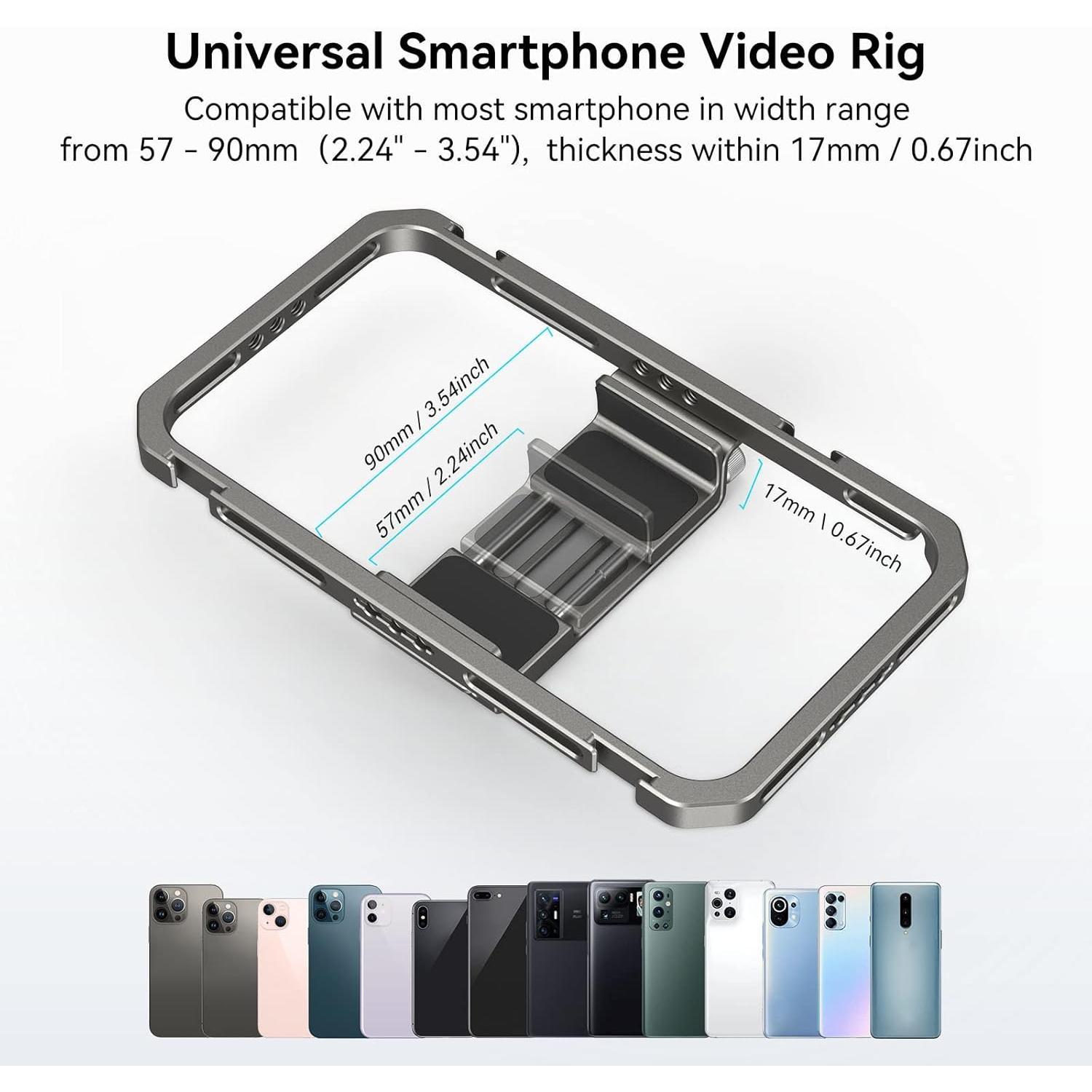 Universal Smartphone Video Rig for  17 16 15 14 for , Filmmaking Vlogging Rig Aluminium Alloy Phone Video Cage Grip with Cold Shoe Mount for Videomaker Videographer