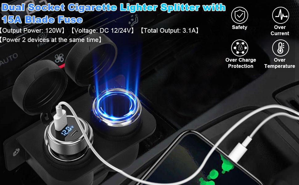 1PCS Cigarette Lighter Socket with Blade Fuse, 2-Socket Cigarette Lighter Splitter 12V Lighter Power Outlet Replacement Waterproof Plug for Car Marine Truck ATV RV 1PCS Cigarette Lighter Socket with Blade Fuse, 2-Socket Cigarette Lighter Splitter 12V Lighter Power Outlet Replacement Waterproof Plug for Car Marine Truck ATV RV