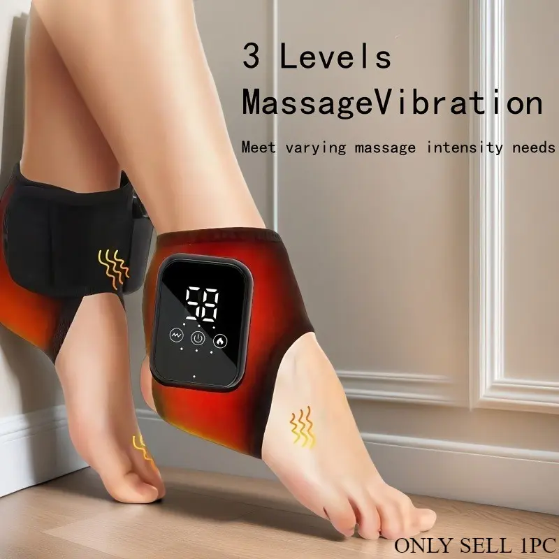 Ankle Heating Pad with Vibration Massage, Portable Foot Massager, Rechargeable 2000mah Battery, Wireless Design, Ideal Christmas Gift