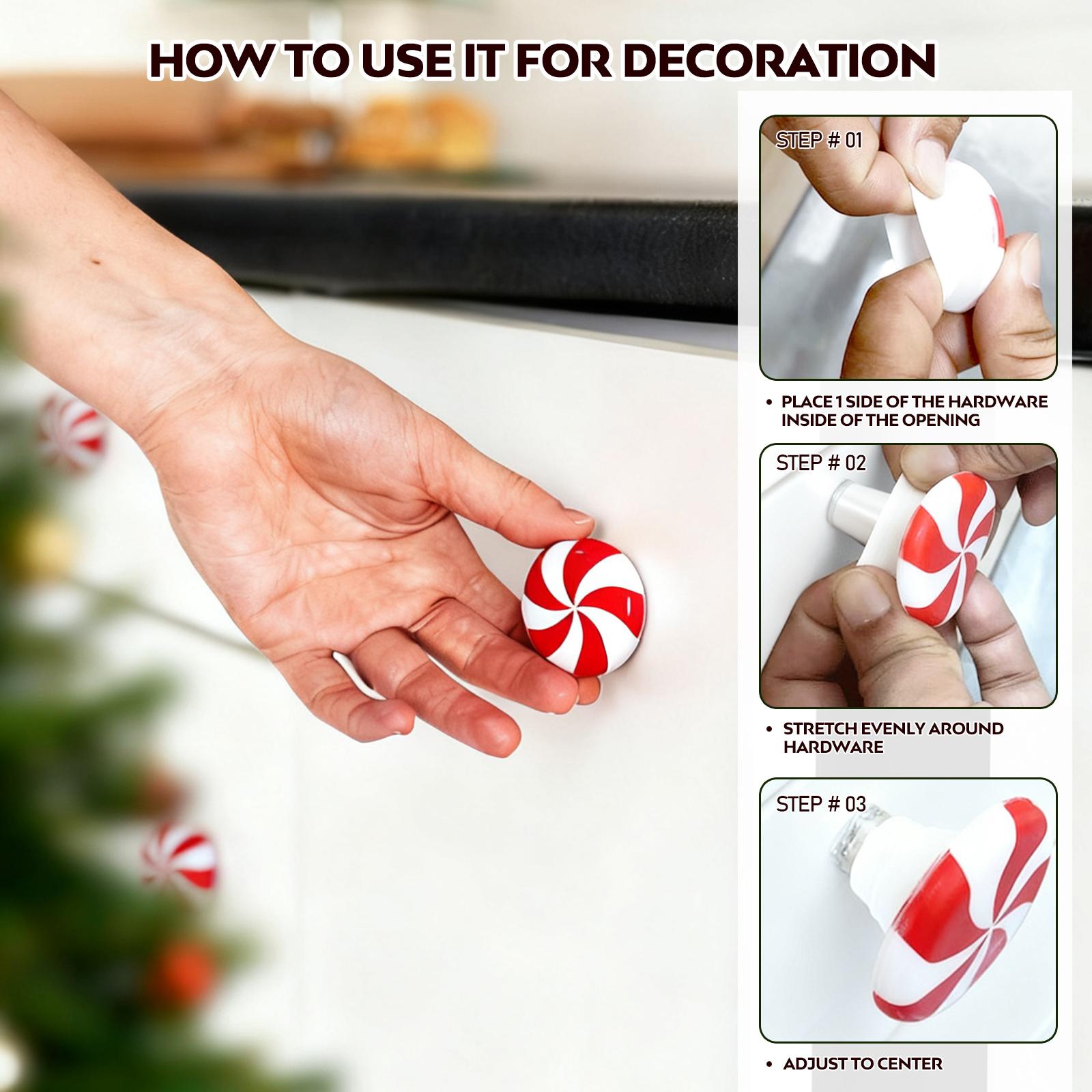 Christmas Knob Covers for Cabinets, 6/12/24/48 Pcs Holiday Decorative Handle Covers, Red & White Striped Stretchable Knob Covers for Kitchen, Bathroom, Dresser & Furniture Christmas Décor