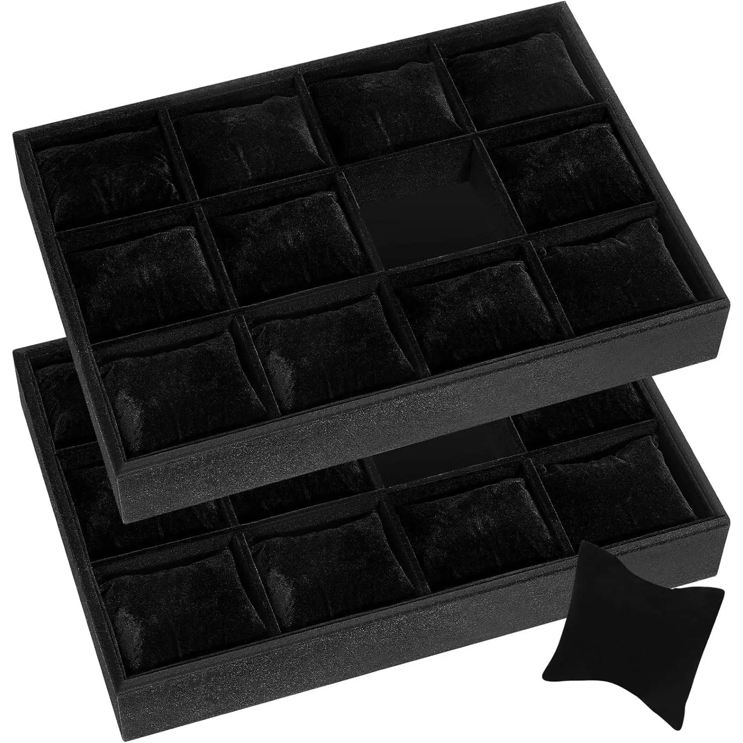 2 count 12 Grid  Watch Tray  Organizer Stackable Watch Bracelet Bangle Display Holder Adjustable Pillow(Black)