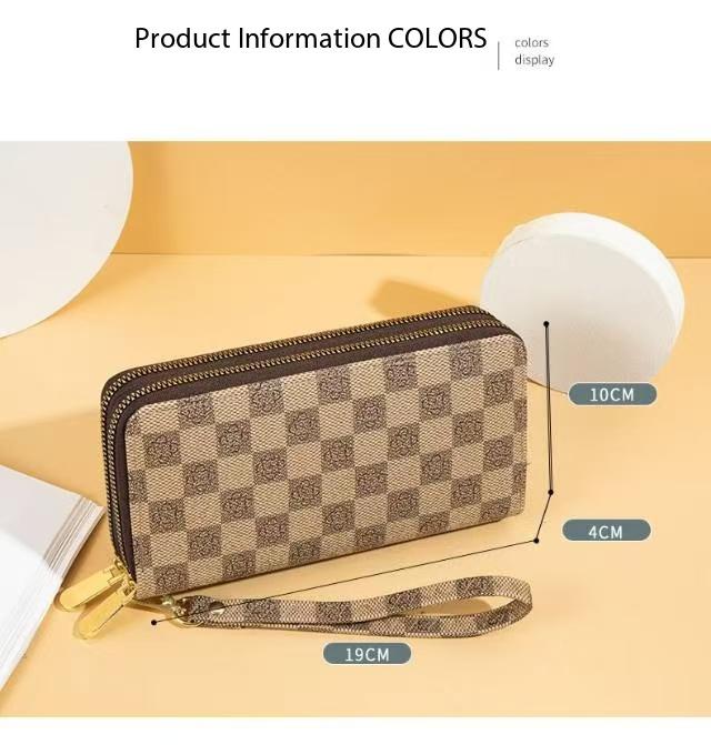 2026 New Women's Wallet European and American Retro Trendy Printed Plaid Large Capacity Clutch Bag with Double Zippers Phone Purse tote Adjustable Strap Classic Vintage Women's Crossbody Tote Flap Crossbody Bag
