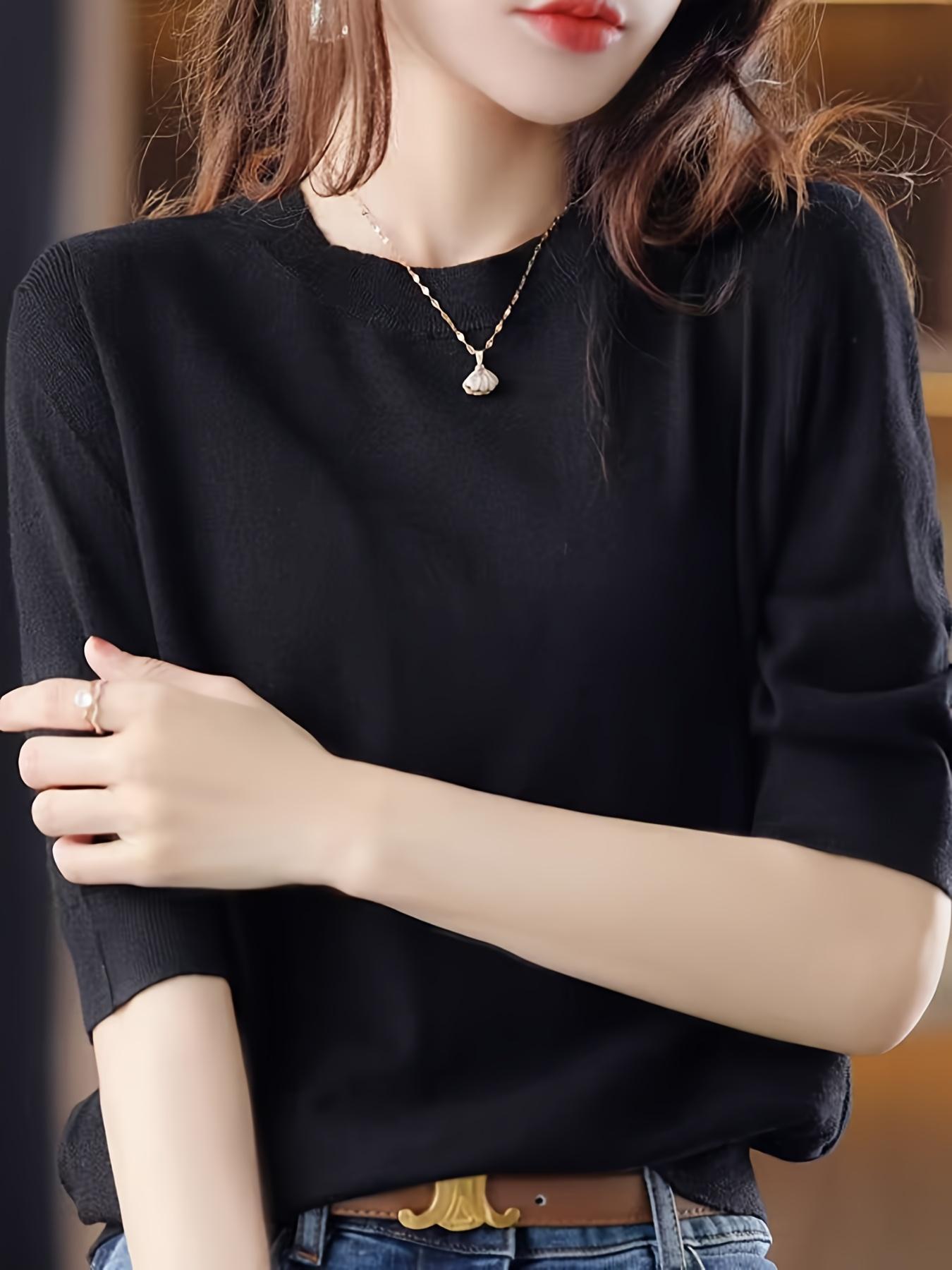 Women's Knitwear Knitted Sweater Round Neck Medium Sleeve Spring Autumn New Vintage Elegant Top Half-Sleeve Base Layer