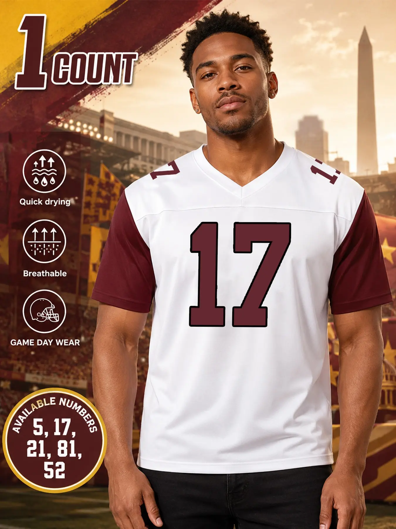 Unisex Retro American Football Jersey, Washington Team Rugby Jersey, Quick-Dry, Moisture-Wicking Y2K Blokecore Short-Sleeve Sports Top (S–3XL), Stylish Streetwear for Fans, Perfect for Sports Viewing Parties and Everyday Casual Wear