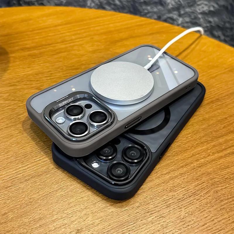Clear Magnetic Case with Camera Kickstand for iPhone 17 16 15 14 13 12 Pro Max Compatible with Mag Safe Military-Grade Protective Case Cover Drop Protection with Camera Lens Protector