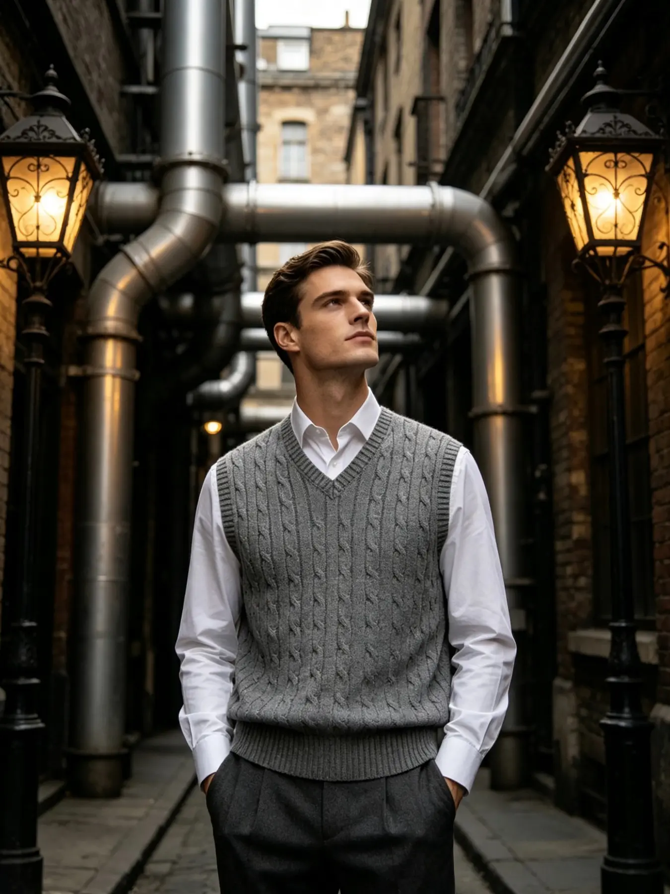 Men's Vintage Cable Knit Vest, V-Neck Sleeveless Casual Pullover, Essential Wardrobe Item, Simple Fashion Classic Style