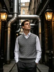 Men's Vintage Cable Knit Vest, V-Neck Sleeveless Casual Pullover, Essential Wardrobe Item, Simple Fashion Classic Style