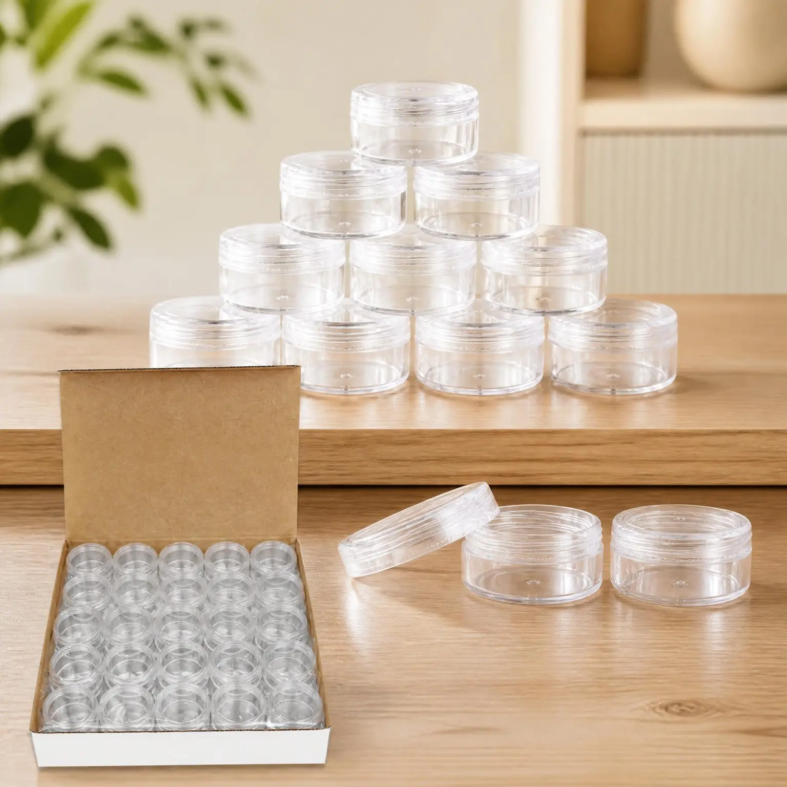 50 Pack 5g/5ml Clear Round Acrylic Jars with Lids - BPA Free Empty Containers for Cosmetic, Lotion, Cream, Makeup, Beads, Eye Shadow, Rhinestones, SamplesGift