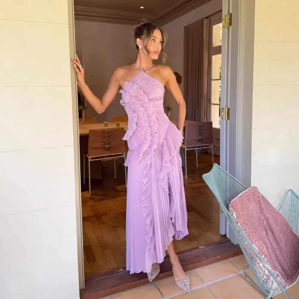 Women's Summer Fashion Pleated Halter Neck Sexy Strapless Backless Dress Bridesmaid Dress Tea Party Dress