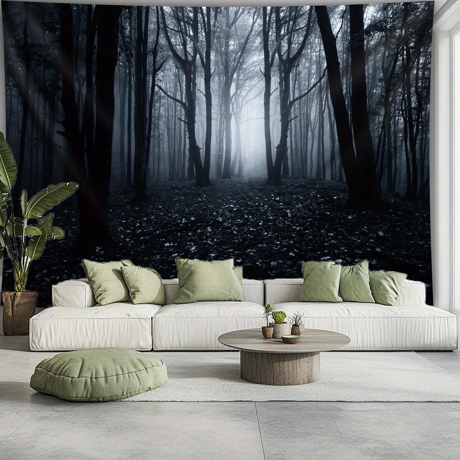 Extra Large Tapestry - Black and White Forest Foggy Woods Wall Hanging, HD Landscape Print Wrinkle-Resistant Polyester Fabric for Living Room, Bedroom, Office, Dorm Decor - Modern Home Decoration Gift with Free Hanging Clips, Wall Tapestry for Bedroom