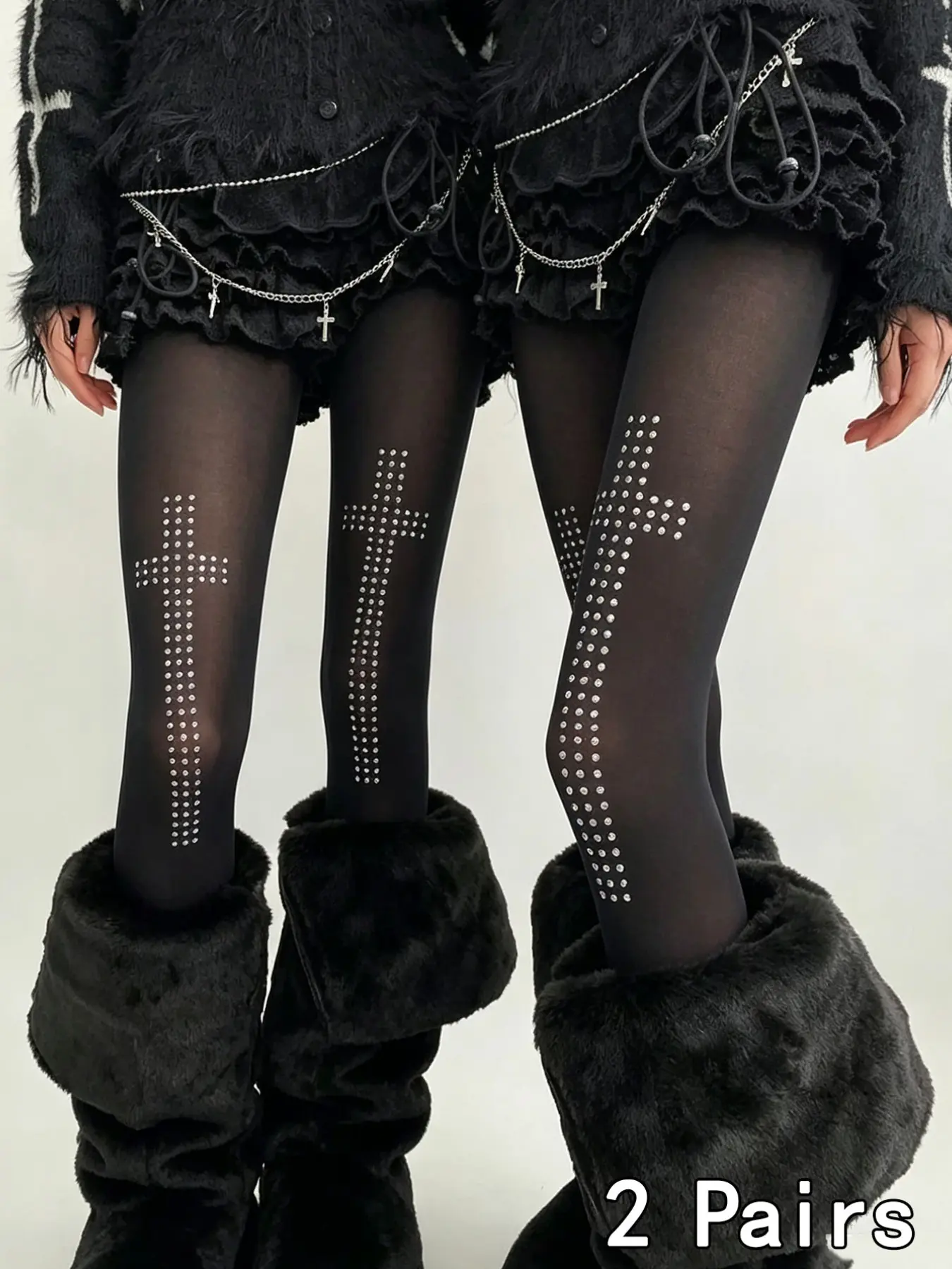 2-Pack Women's Stockings, Sexy Style, Cross Rhinestones, Knit, Perfect for Dates, Anniversaries, Parties, Music Festivals, All Seasons