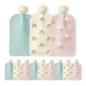 Reusable Baby Food Pouches  Toddlers - BPA Free Food Grade - Dishwasher & Freezer Safe - Baby Food Containers - Refillable Squeeze Pouch For Applesauce & Yogurt - 12 Pack (Rainbows)