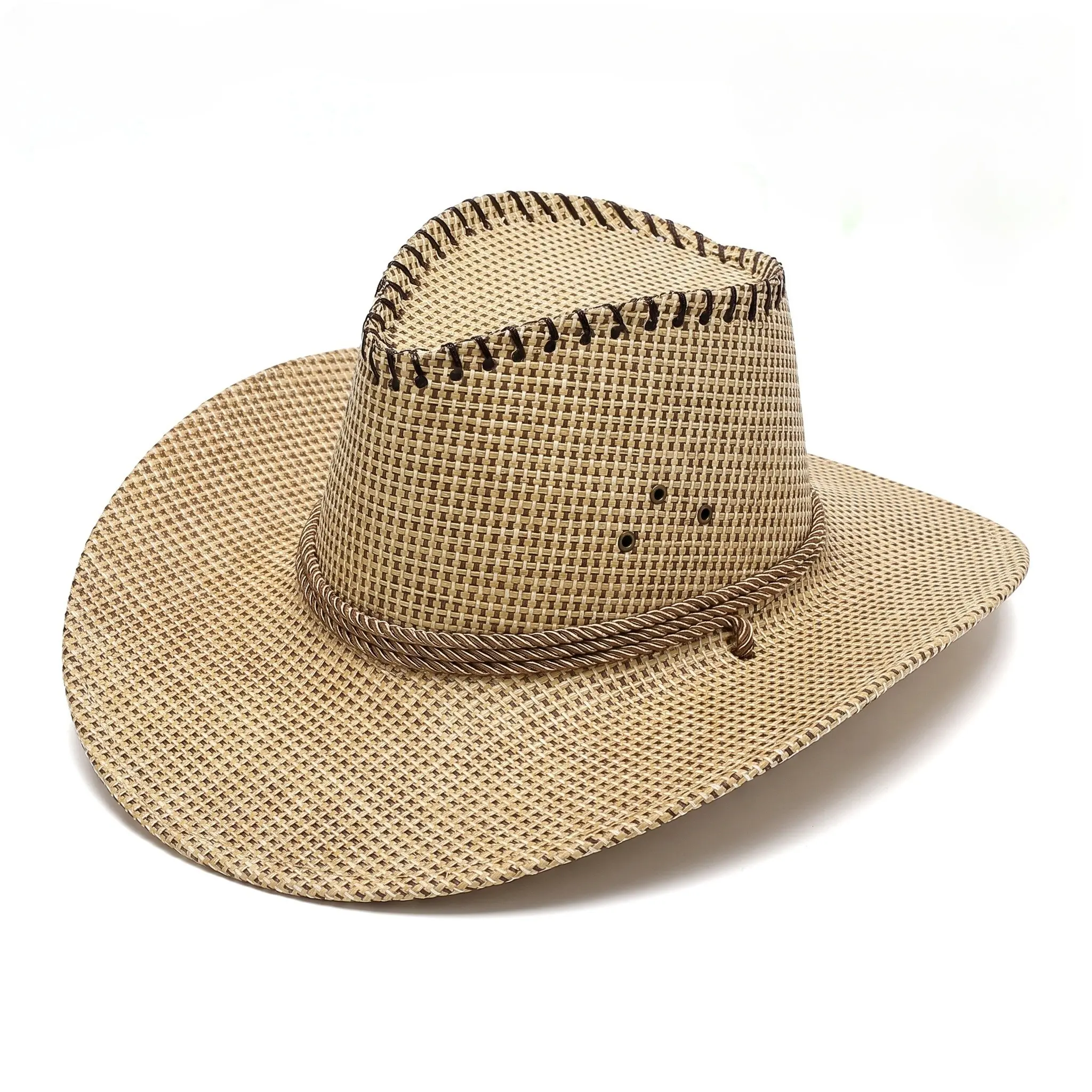 Sun Protection Wide Brim Hat For Men Outdoor Travel Casual Cowboy Style Windproof Summer Essential Polyester Breathable Fishing Sunshade