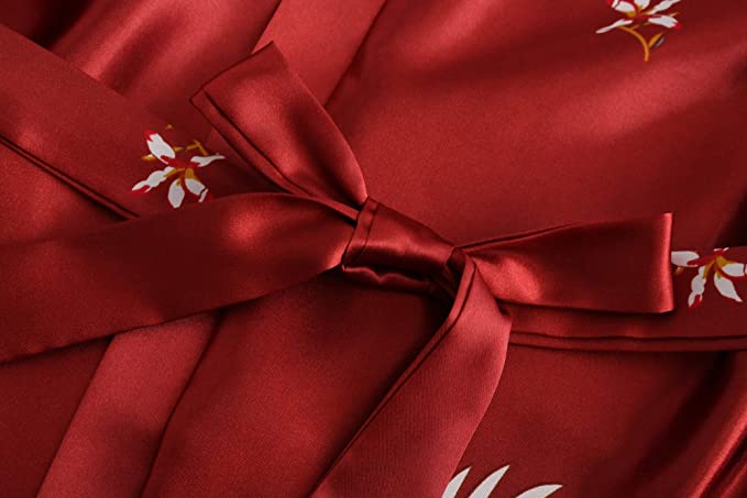 Silk Satin Wedding Bride Bridesmaid Robe Floral Bathrobe Short Kimono Robe Night Robe Bath Robe Fashion Dressing Gown For Women