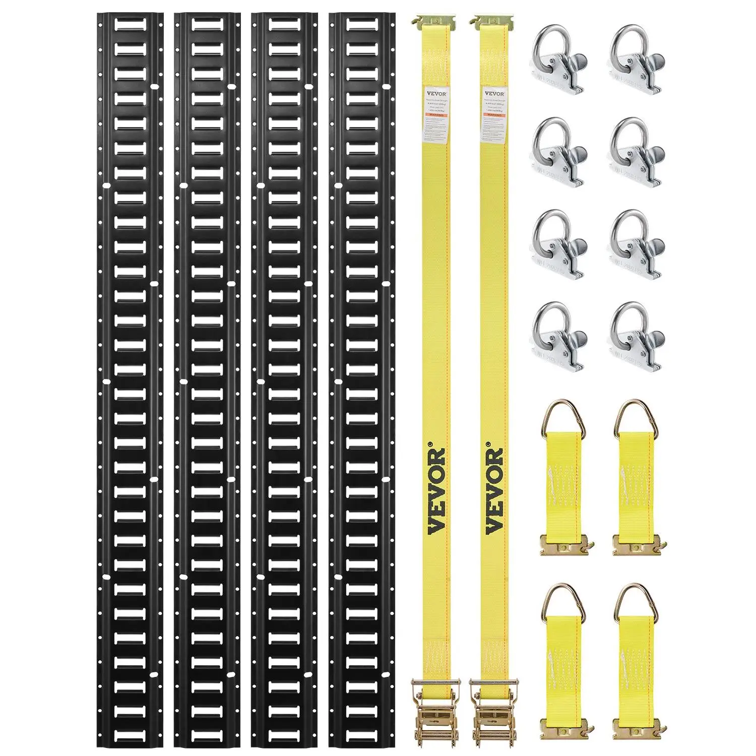 【DealsForYouDays】VEVOR E Track Tie-Down Rail Kit, 18PCS 5' E-Tracks Set Includes 4 Steel Rails 8 O-Ring Anchors 4 Tie-Offs with D-Ring 2 Ratchet Straps, Securing Accessories for Cargo Motorcycles Bikes, 2000 lbs