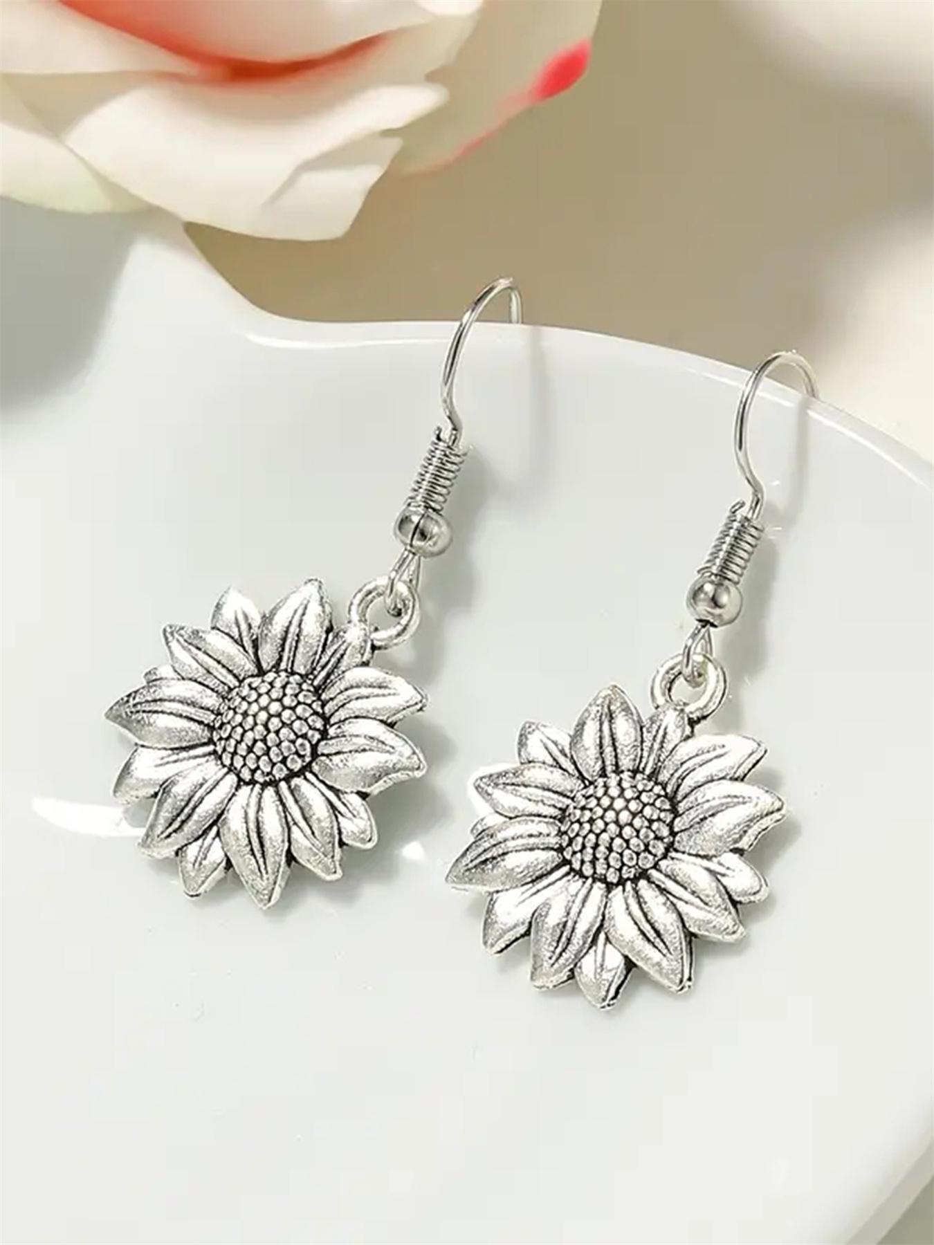 1 Pair Flower Shape Decorative Drop Earrings, Ear Hook Design, Vintage Boho Jewelry for Women, Lightweight Earring, Dangle Earrings
