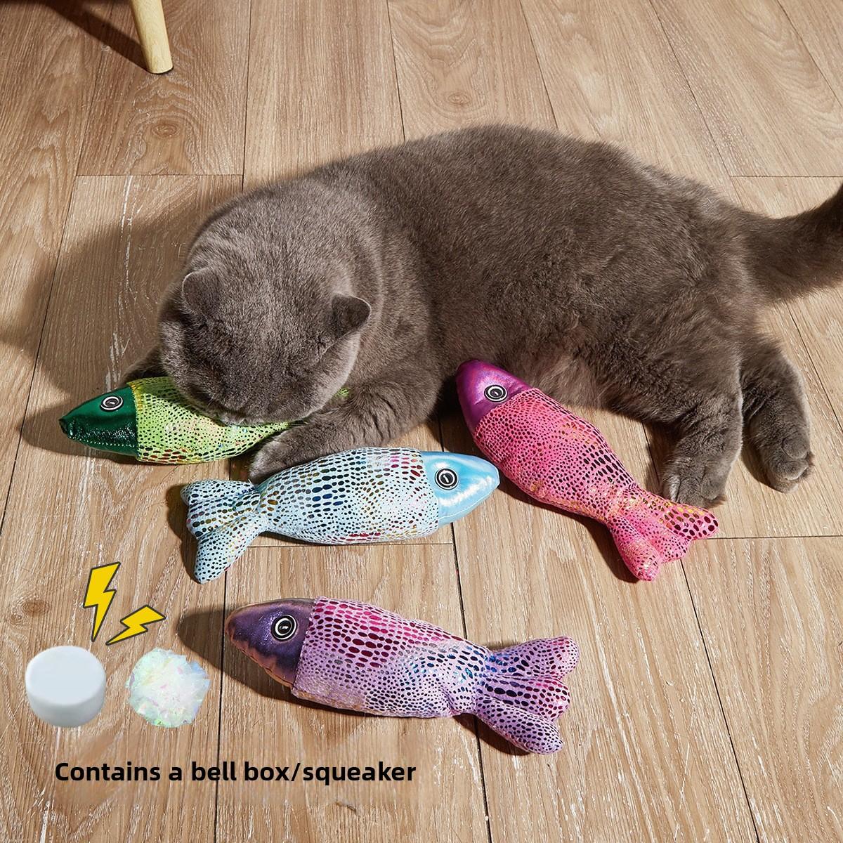 Plush Crinkle Fish Cat Toy with Bell - Realistic Kicker Filled with Catnip & Noise Paper - Soft Chew Toy for Indoor Cats - Cute & Durable silicone feeder shaped harness retractable leashes jumping Adjustable Stainless Steel Martingale Collar LED filter