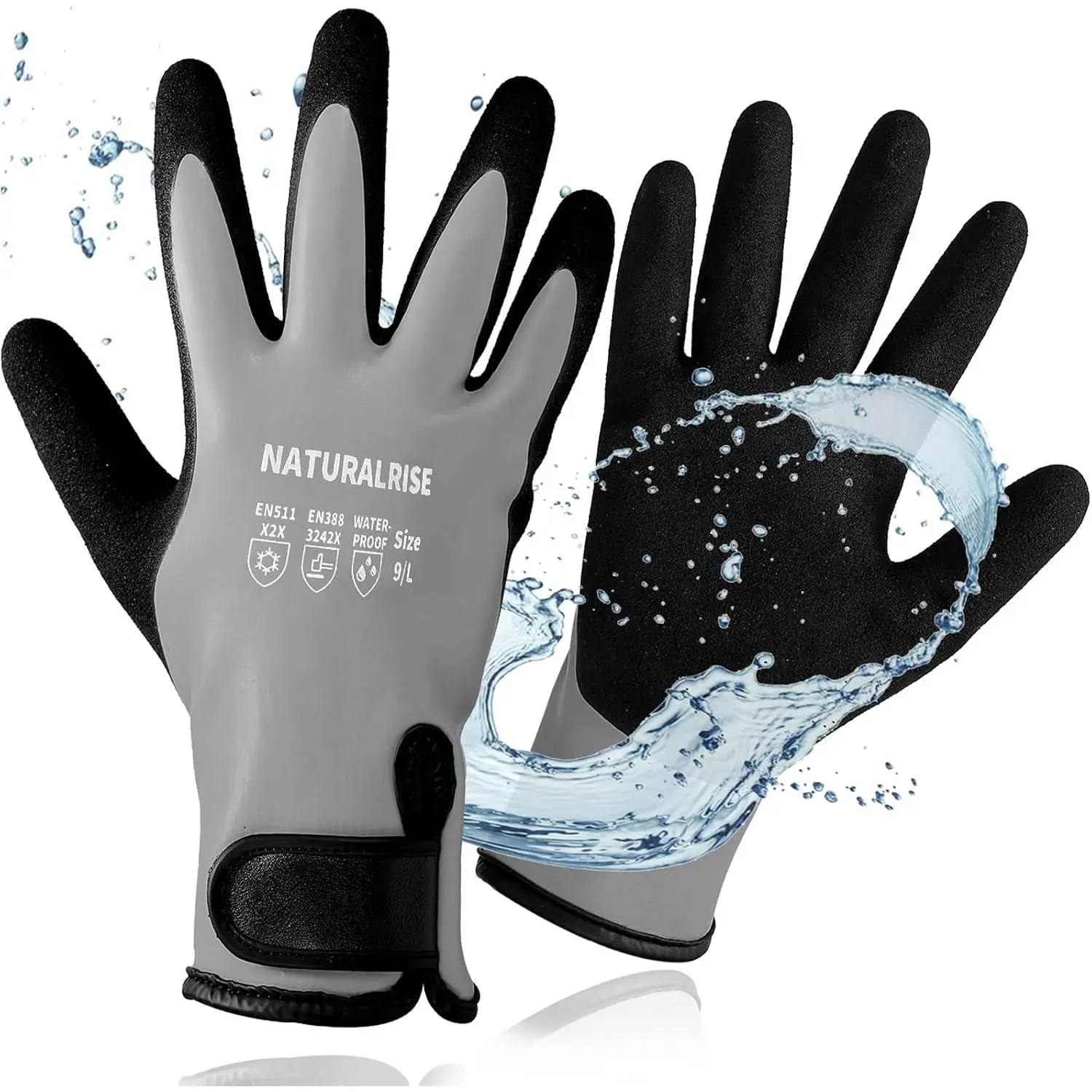 Men's Fully Waterproof Windproof Gloves - Latex-Coated Work Safety Gloves with Enhanced Grip for Cold Weather Protection