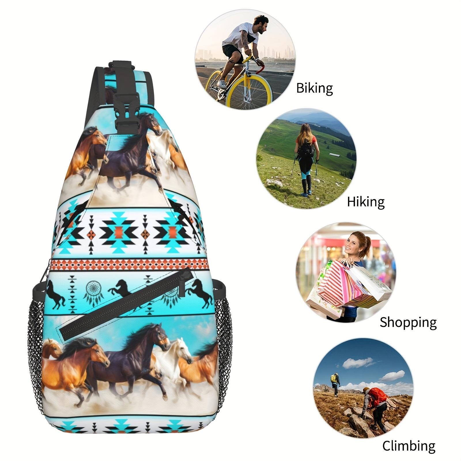 Crossbody Chest Hiking  Southwest Tribal Art Cowboy Desert Horse Shoulder Folding Large Capacity Can Be Used For Shopping, Leisure Travel Beach Fishing  Travel Must Have  For School Back Christmas Gift backpack