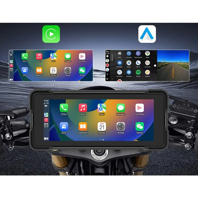 6 Inch Motorcycle CarPlay Screen with WiFi, Waterproof Navigation Dash Cam, Dual Lens Recording
