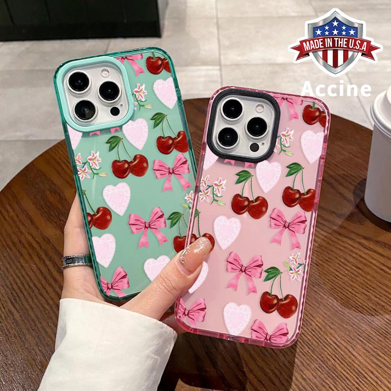Phone case for iPhone 16 Pro Max 15 Plus 14 13 12 11 Gentle Cherry Bow Non-Yellowing Silicone Transparent Drop Protective Cover
