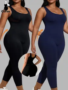 Plus Size Women's Belly Control Shapewear Bodysuit, Round Neck Jumsuit, Seamless Comfort, Soft Elastic Fabric, Perfect for Daily Wear
