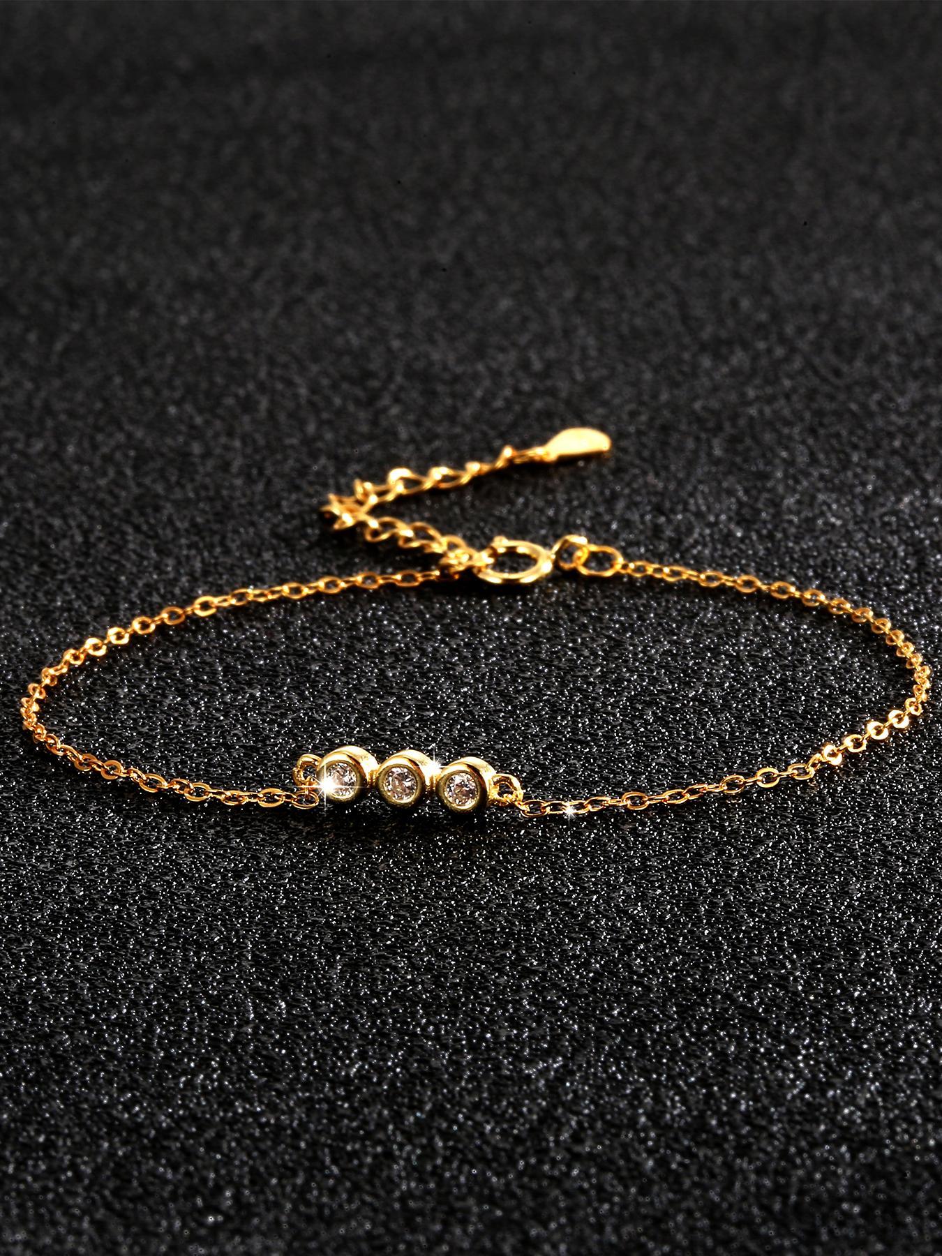 S925 Sterling Silver Adjustable Artificial Zircon Decor Bracelet, Fashionable Jewelry for Women & Girls, Trendy All-match & Exquisite Jewelry for Birthday Gift