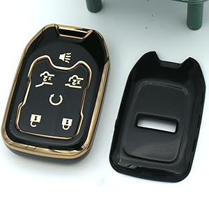 Key Fob Cover Compatible with Chevy Chevrolet Suburban Tahoe GMC Terrain Yukon Yukon XL Smart 6 Buttons TPU Remote Keyless Key Fob Case Protection Shell Accessories Blue with Metal Keychain