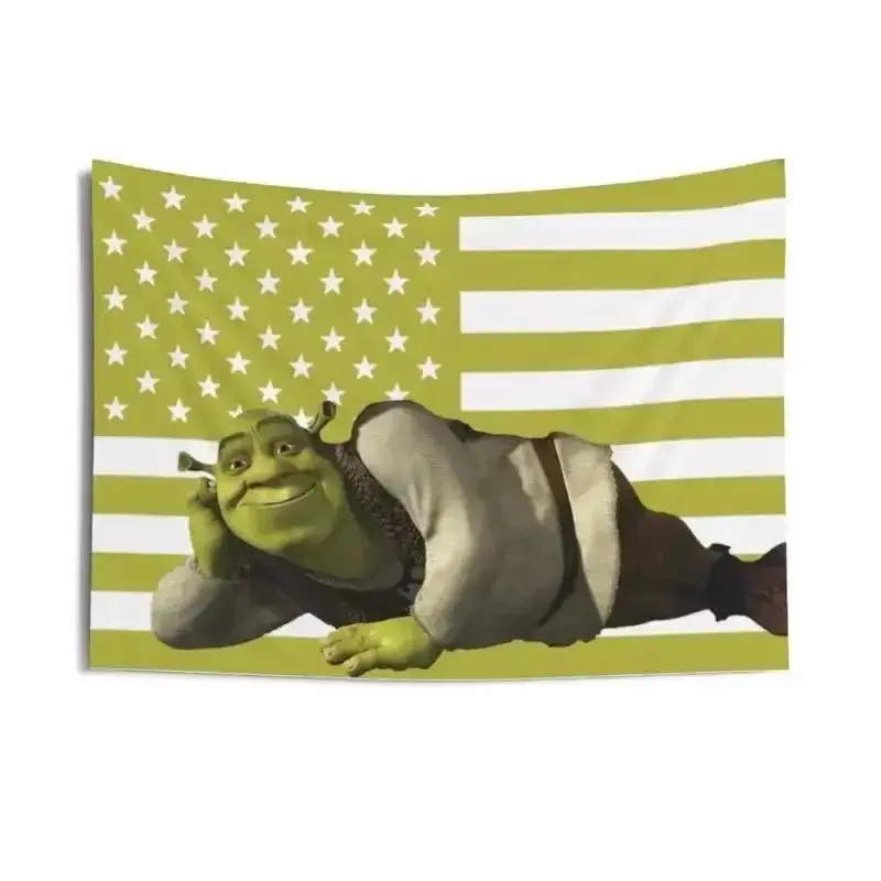Funny Shrek American Flag Photo Tapestry Backdrop - Synthetic Meme Green Ogre Wall Hanging, Lightweight Wrinkle Resistant HD Print with Clips for Bedroom Happy Birthday Parties Decor