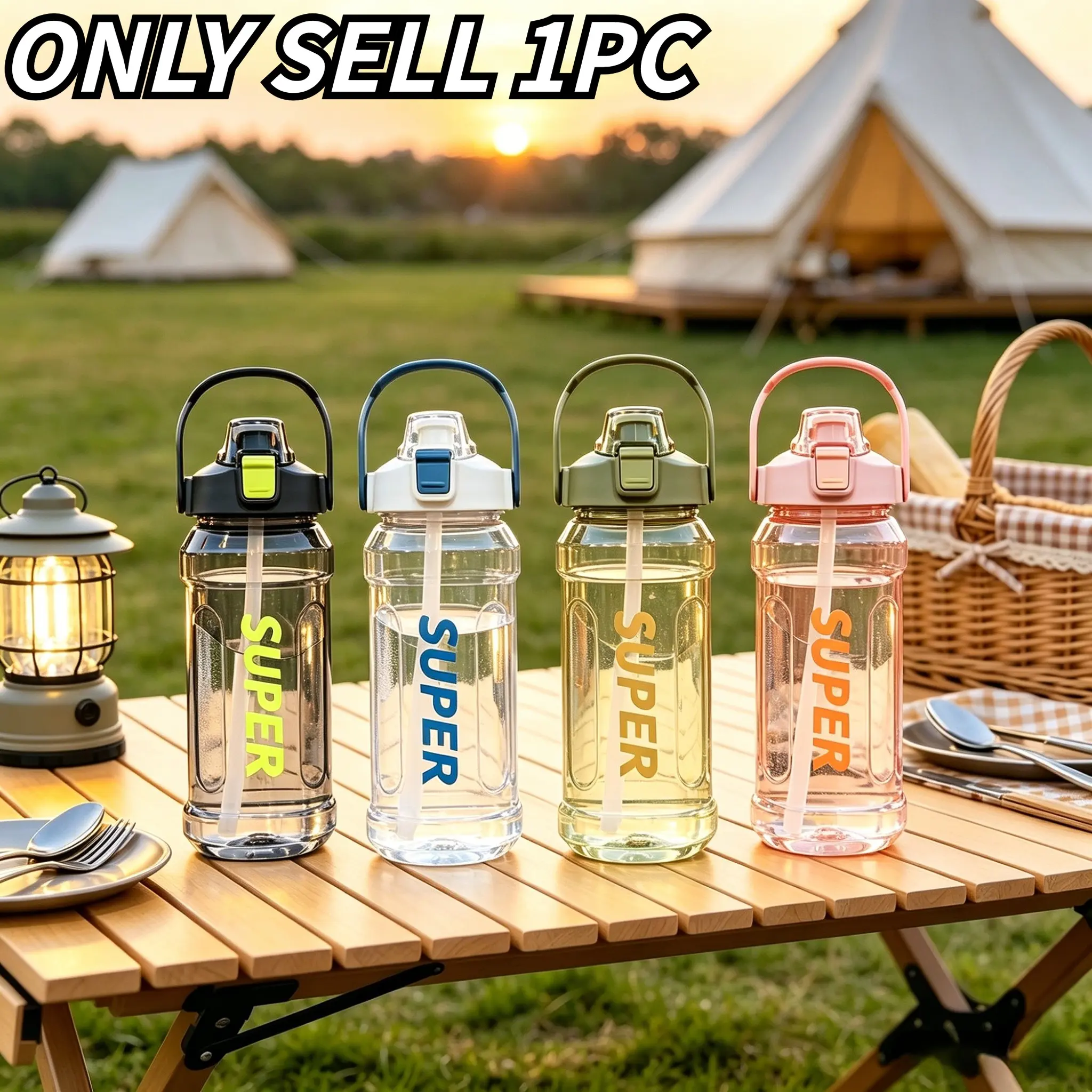 Super Measuring Straw Cup 1500ML, Portable Leak-Proof Plastic Sports Water Bottle, Durable Heat-Resistant Travel Mug, Ideal for Outdoor Activities