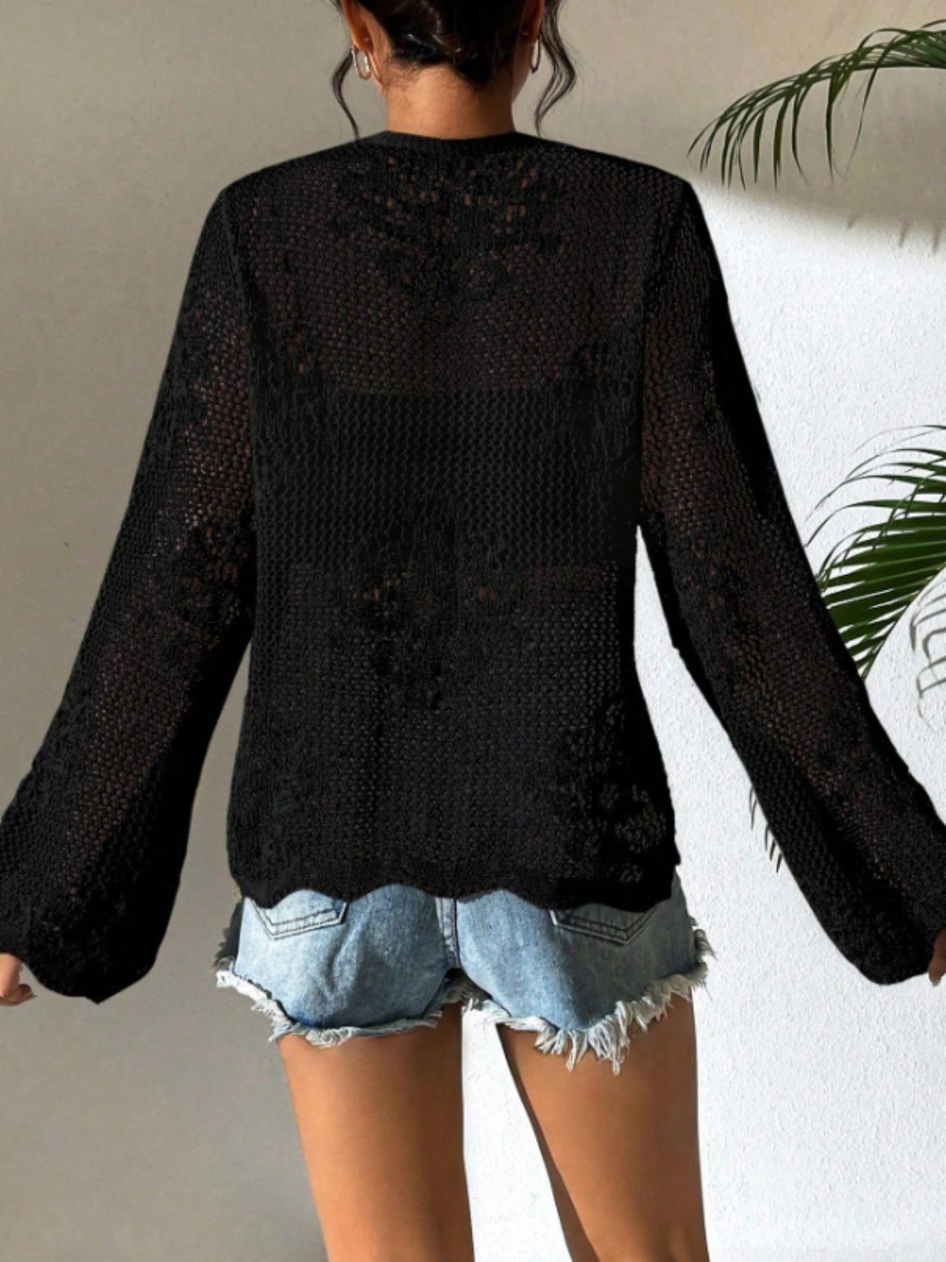 Women's Fitted Plain Sheer Tie Front Sweater Cardigan, Casual Long Sleeve Cardigan for Daily Wear, Ladies Knitwear for All Seasons