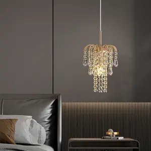 1-A Light Waterfall Crystal Pendant Light, Luxury Mini Crystal Pendant Chandelier, Suitable For Living Room, Bedroom, Hallway, Modern Kitchen, Island Countertops Hanging Lighting Fixtures; Gold Metal Tassel Pendant Light, bulbs not included.