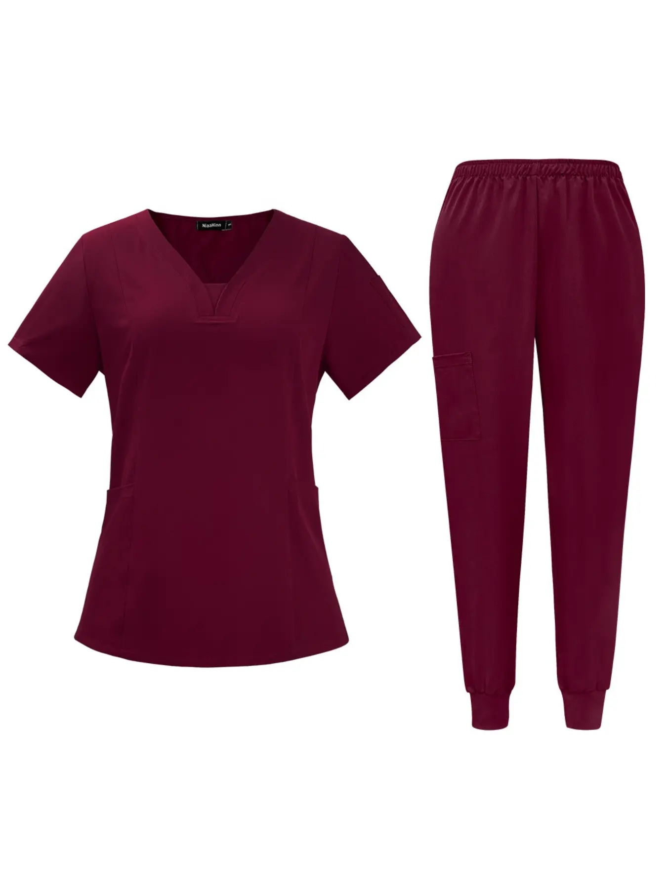 Unisex Plus size V-neck basic workwear Uniforms | Hand-washed summer-style workwear work clothes for teams of veterinary clinics, pet resorts, luxury spa professionals, beauty salons, and aged care facilities