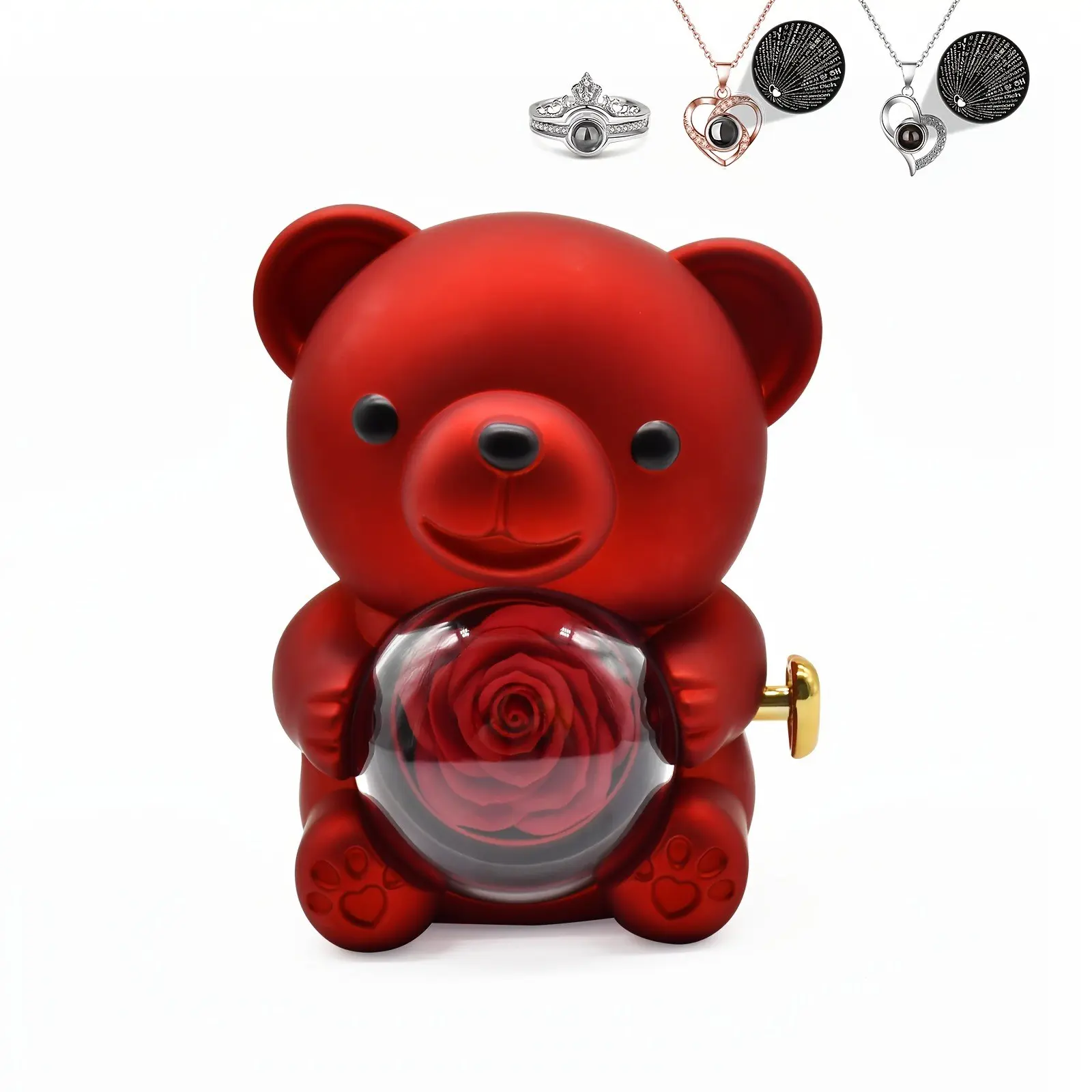 Rose Bear Beautiful Gift Box, Decorative Packaging, 360° Rotating Artificial Rose Bear Display, Romantic Flower Bear Gift, Perfect for Special Occasions