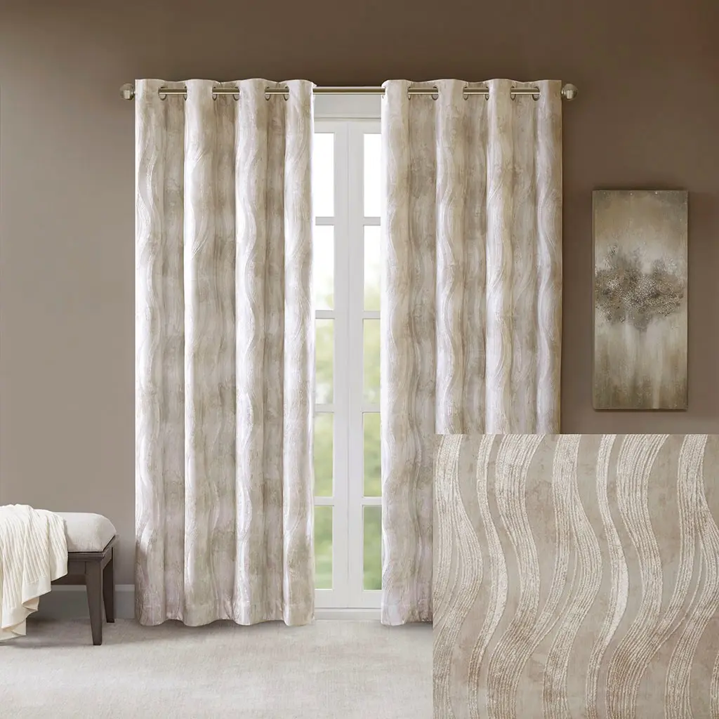 ARCH Printed Jacquard Grommet Top Total Blackout Curtain Panel Single Panel Window Treatment for Bedroom Living Room, Energy Efficient Thermal Insulated Room Darkening Drapes, 52"W x 84"L, Jacquard Pattern, Home Furniture and Household Product