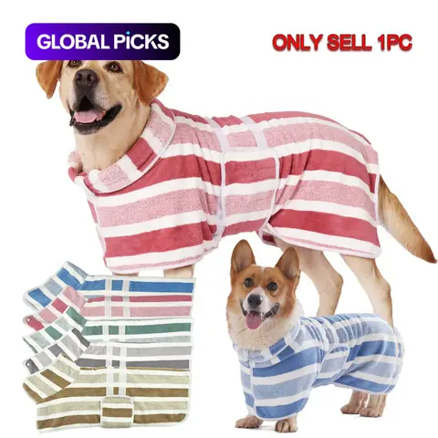 【Black Friday】Quick-Drying Dog Bathrobe, 1-Piece Striped Pet Bathrobe with Adjustable Belly Band, Super-Absorbent Soft Fabric, Machine Washable #GLOBAL PICKS