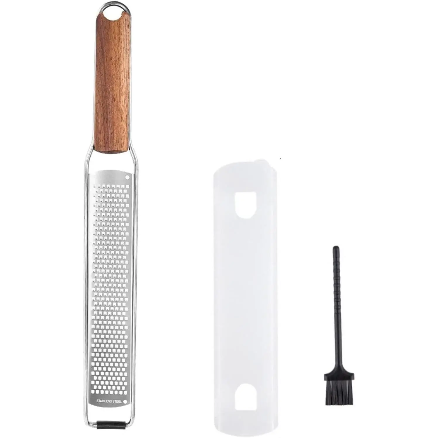 Stainless Steel Lemon Zester & Cheese Grater Combo with Wood Handle - Perfect for Parmesan, Garlic, Ginger, Chocolate & Fruits, Ideal for Baking, Cooking & Garnishing