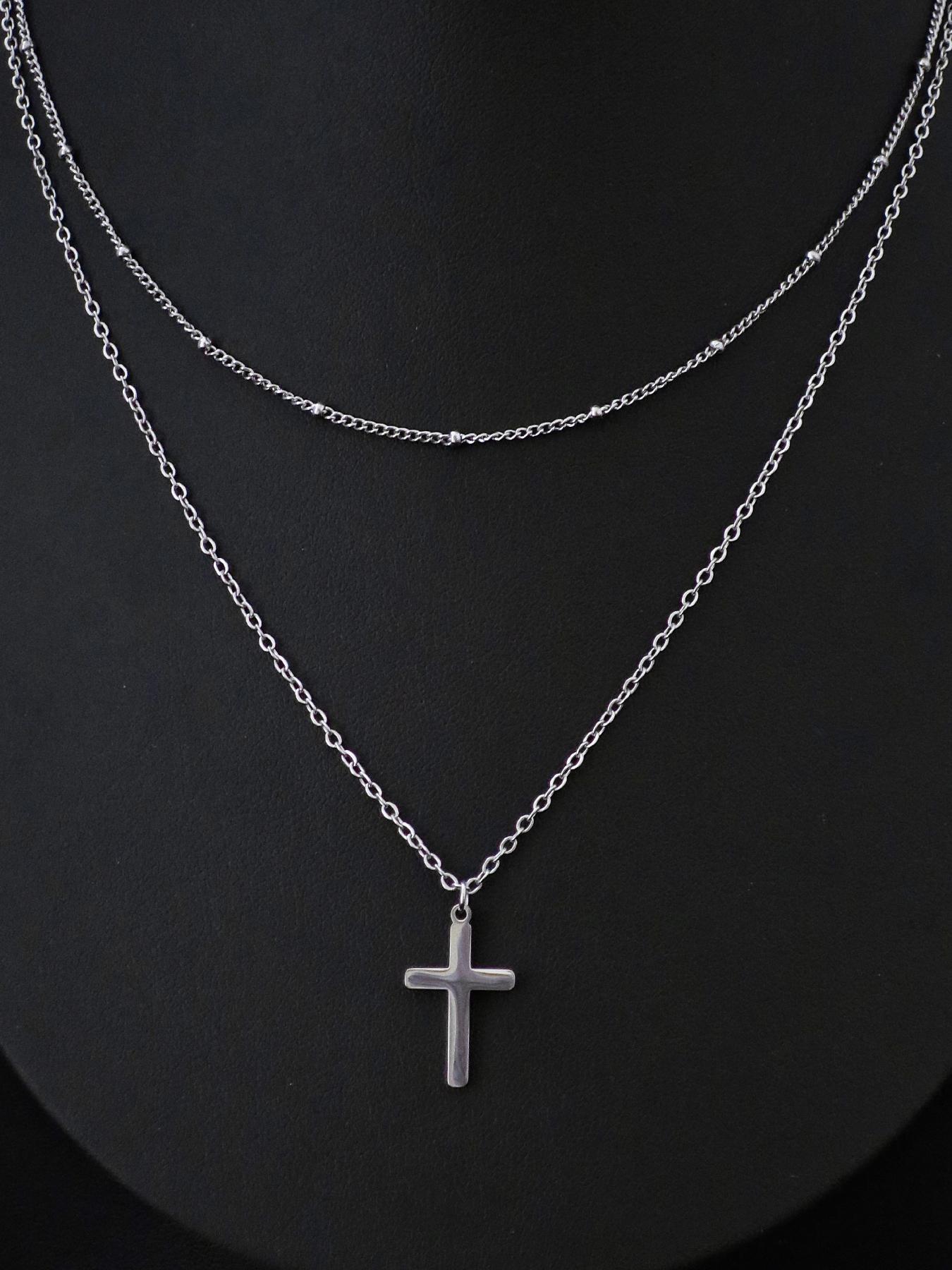 Simple Stainless Steel Cross Design Layered Necklace, Fashion Jewelry for Party, Daily Clothing Decor, Trendy All-match & Exquisite Jewelry for Birthday Gift