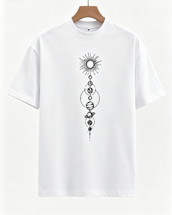 Planet Creative Print Men's Short Sleeve T-Shirt, Casual Round Neck Top, Versatile And Comfortable Tee, Spring& Summer Collection