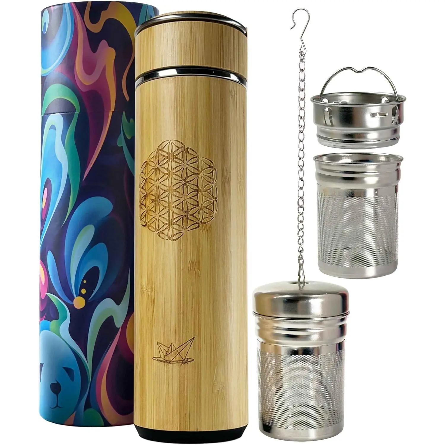 18oz Insulated   Infuser Bottle for Loose Leaf  - Extra Fine Mesh  Steeper Basket Infuser with Chain Hook for Teapot Mug Cup